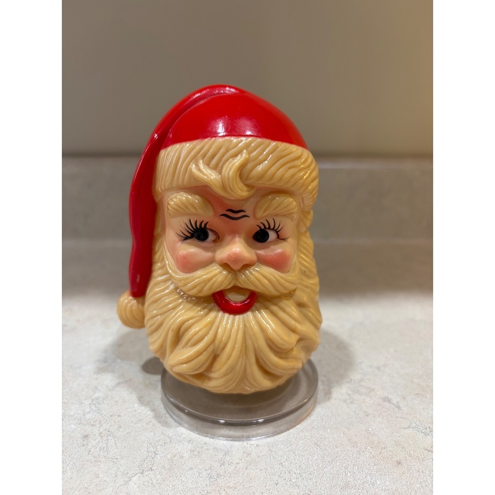Vintage 1973 Santa Head Music Box Red Mid Century Kitsch Christmas Spins WORKS